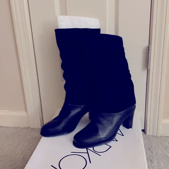 Marlon, suede /leather Scrunch boots size 8.5 style by Danielle, color black - Picture 2 of 10